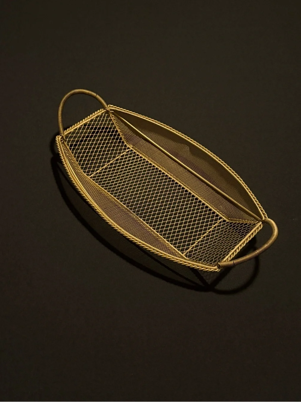 Gold Mesh Decorative Serving Tray with handles, woven metal